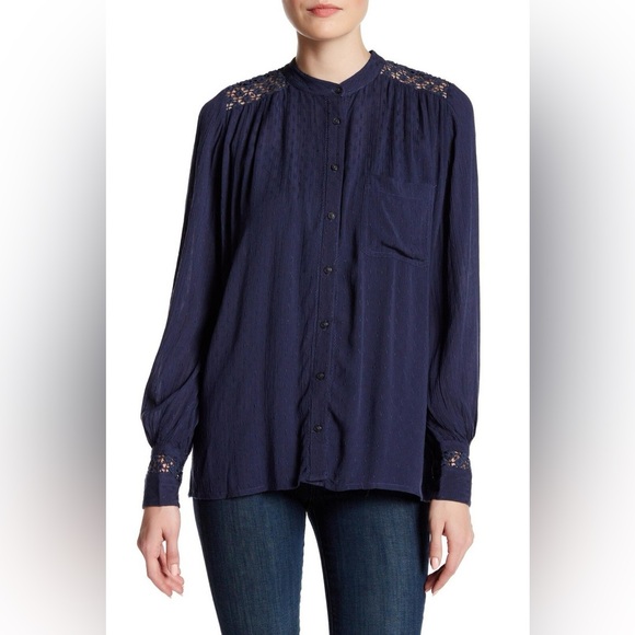 Free People Tops - Free People The Best Button Down Mesh Back Long Sleeve Blouse Top Size M